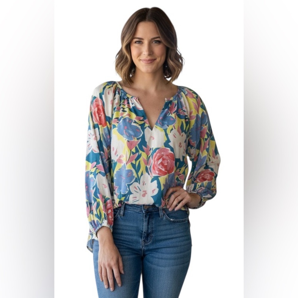 Joy Joy NEW floral top blouse shirt women’s large colorful boutique